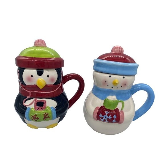 MSRF, Design Studio Penquin Christmas Mug Set With Lid, 12 oz - Picture 1 of 9